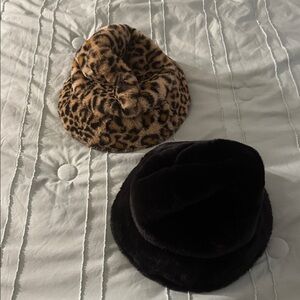 INC International Concepts Leopard and Black Faux Fur Beret